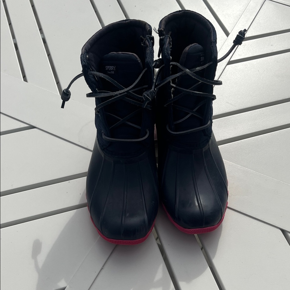 Sperry Navy and Pink Duck Boots